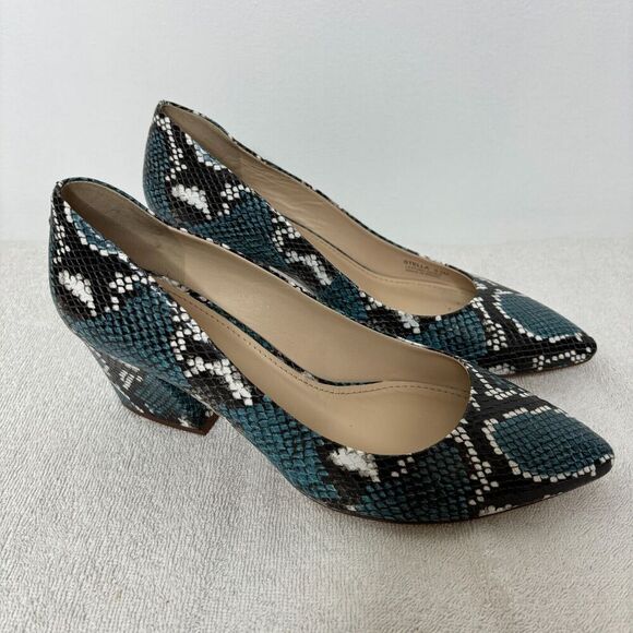 Botkier Stella Blue Snakeskin Leather Pointed Toe Block Heel Pumps Size 9.5 - Picture 2 of 11